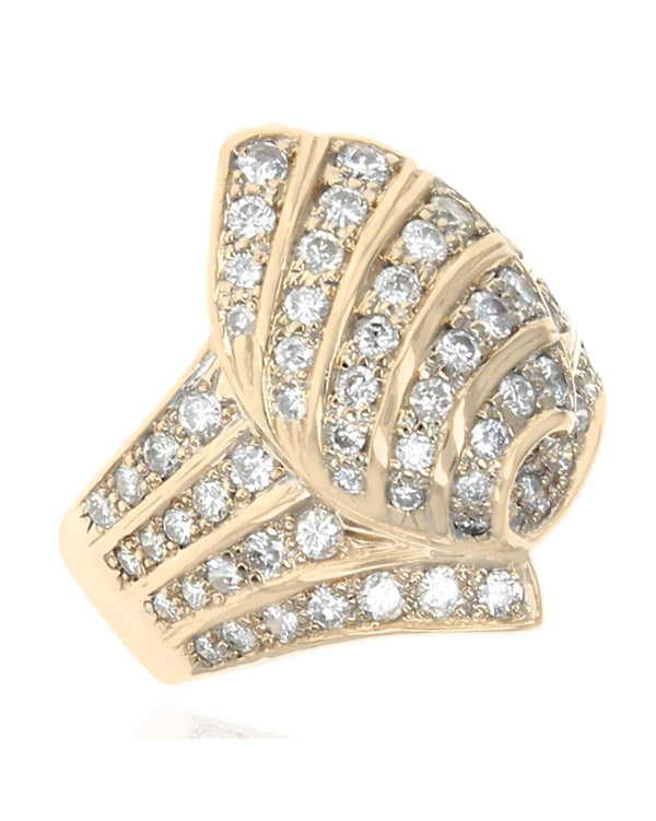 Multi Row Diamond Furled Ring in Yellow Gold