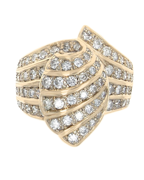 Multi Row Diamond Furled Ring in Yellow Gold