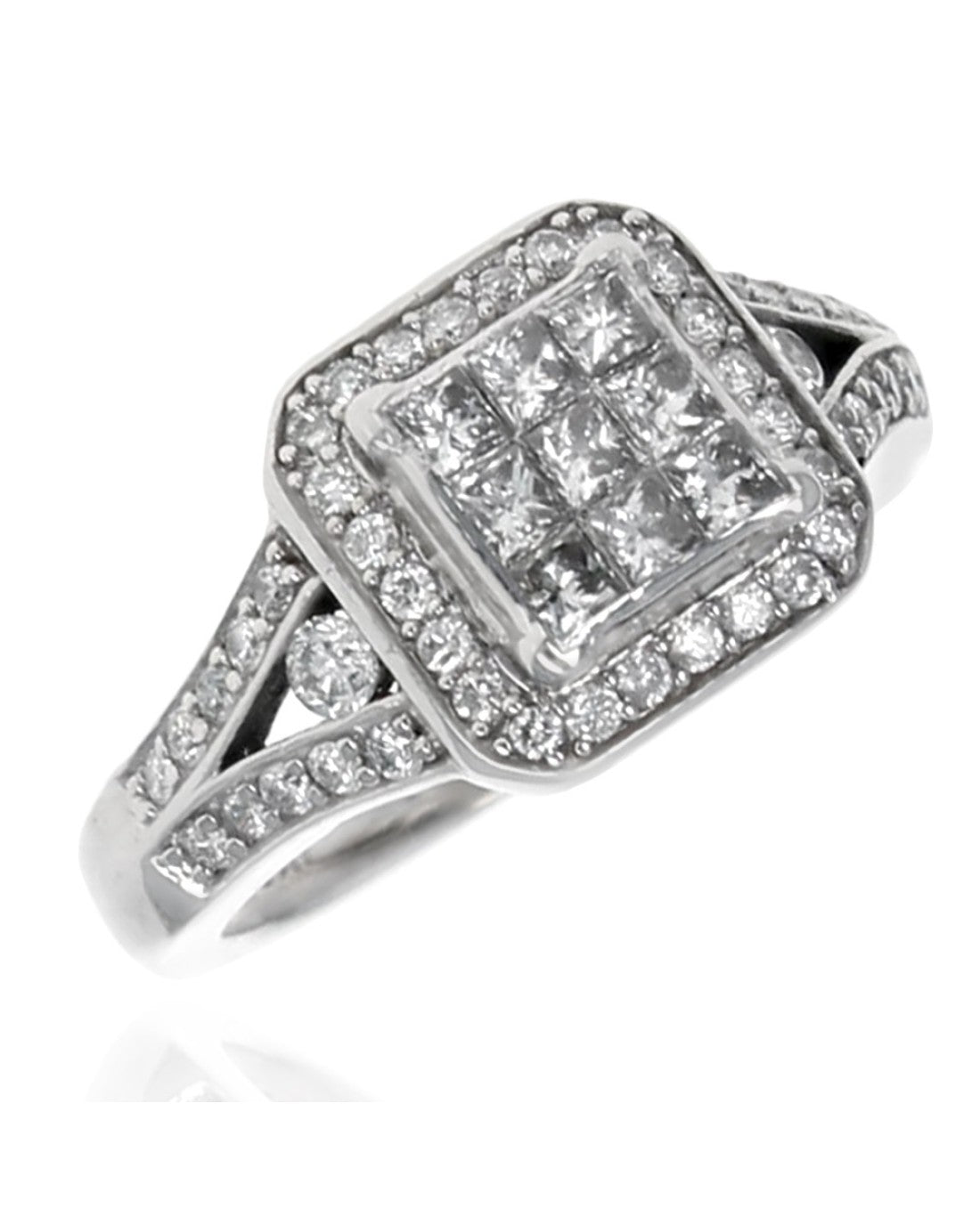 Diamond Square Halo Split Shank Engagement Ring in White Gold – E.D ...