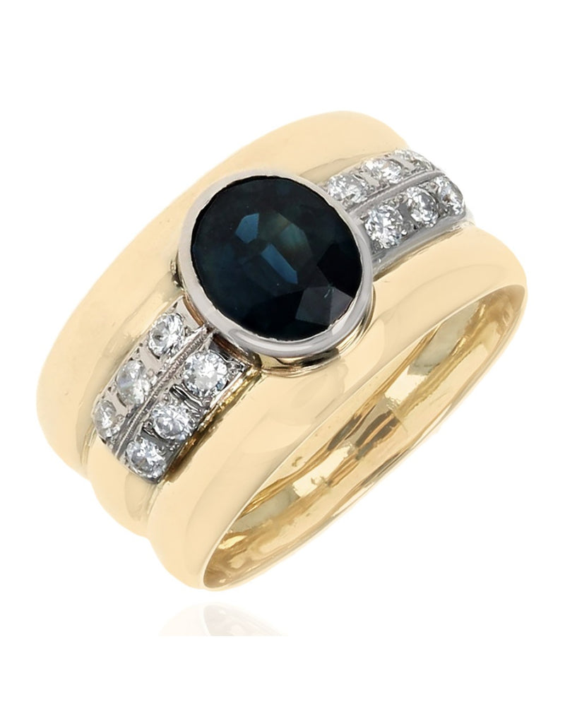 Australian Blue Sapphire and Diamond Fluted Band