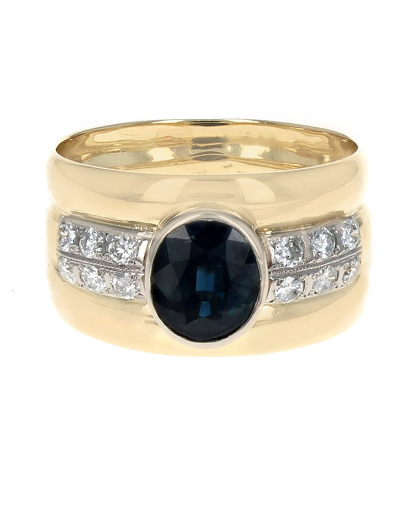 Australian Blue Sapphire and Diamond Fluted Band