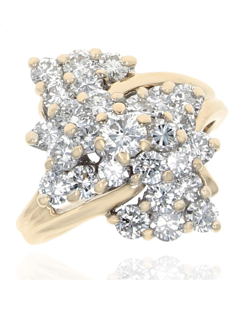 Diamond Bypass Cluster Ring in White and Yellow Gold