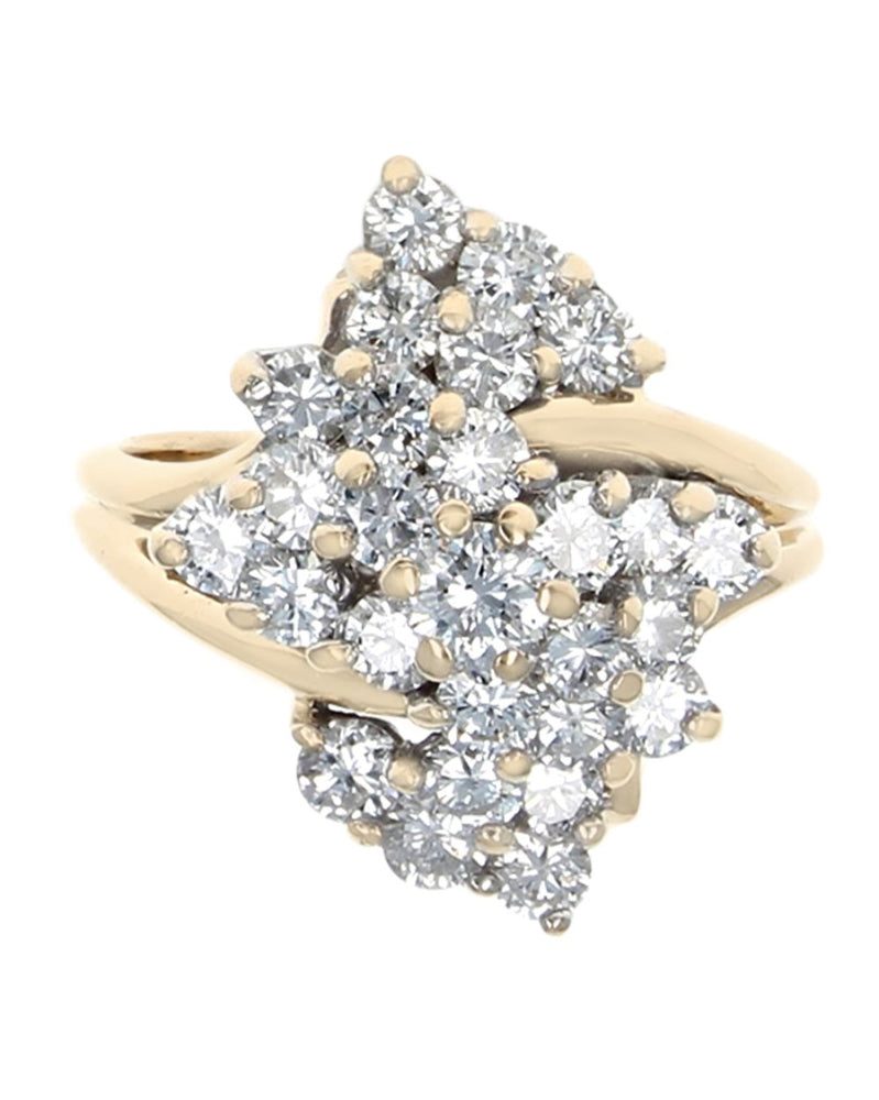 Diamond Bypass Cluster Ring in White and Yellow Gold