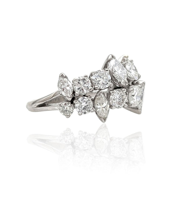 Marquise and Round Diamond 2 Row Ring