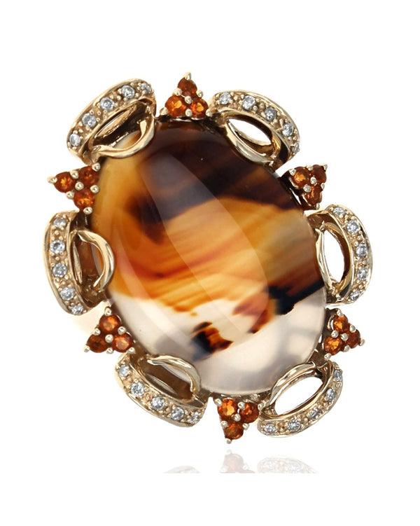 Landscape Agate, Garnet and Diamond Statement Ring