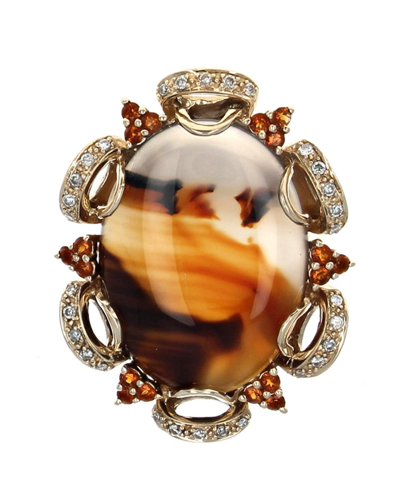 Landscape Agate, Garnet and Diamond Statement Ring