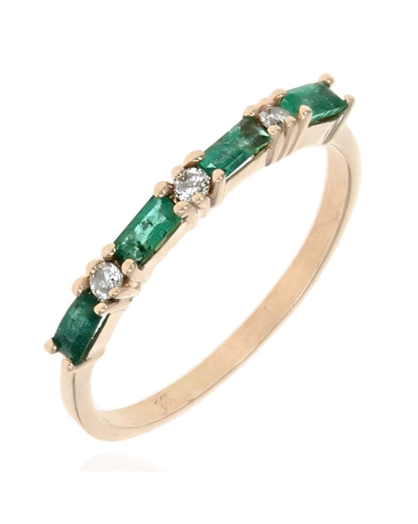 Alternating Emerald and Diamond Ring in Yellow Gold
