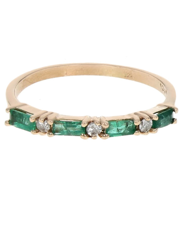 Alternating Emerald and Diamond Ring in Yellow Gold