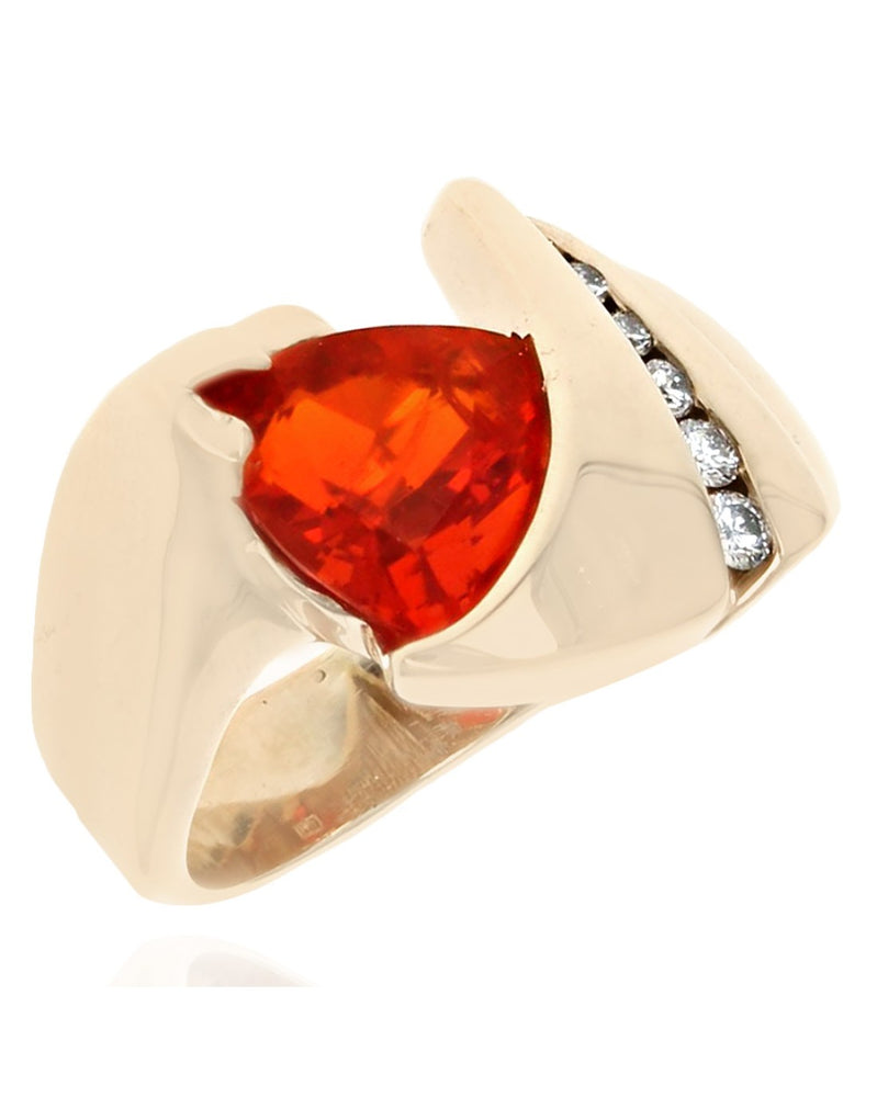 Mexican Fire Opal and Diamond Fashion Ring in Yellow Gold