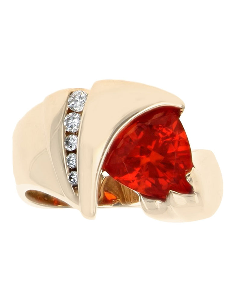 Mexican Fire Opal and Diamond Fashion Ring in Yellow Gold