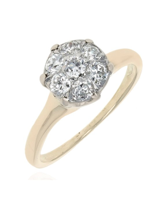 Diamond Cluster Engagement Ring in White and Yellow Gold