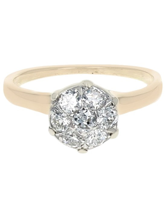 Diamond Cluster Engagement Ring in White and Yellow Gold