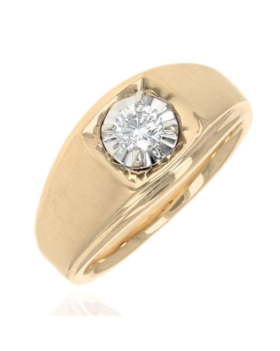 Gentlemen's Diamond Solitaire Ring in Yellow Gold