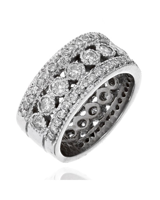 3 Row Diamond Open Milgrain Band