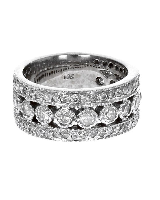 3 Row Diamond Open Milgrain Band
