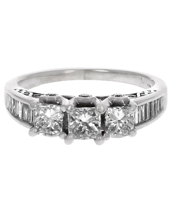 3 Stone Princess Diamond, Baguette and Round Diamond Ring