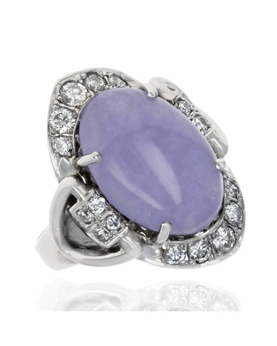 Lavender Jadeite and Diamond Halo Ring in Platinum