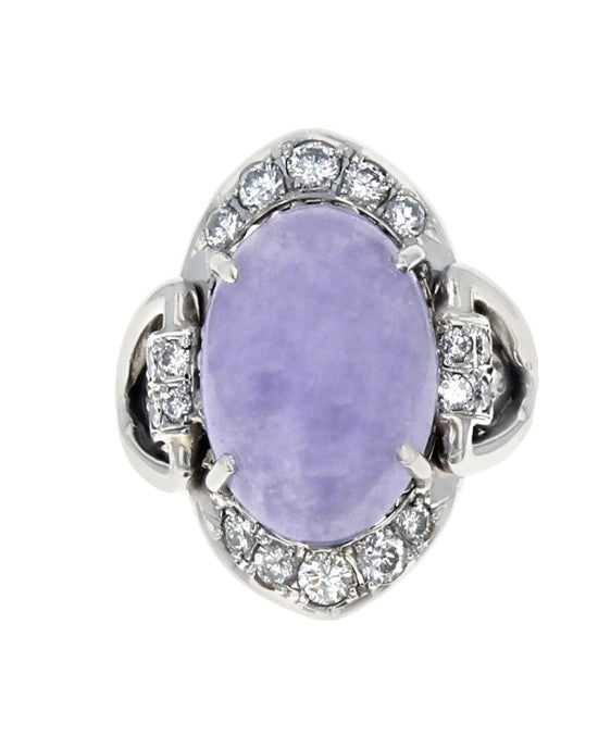 Lavender Jadeite and Diamond Halo Ring in Platinum