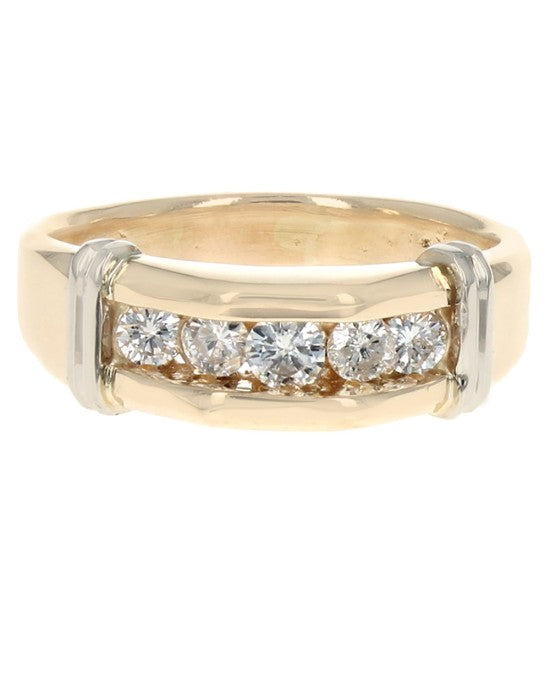 Gentlemen's Diamond Fluted Accent Tapered Ring in White and Yellow Gold