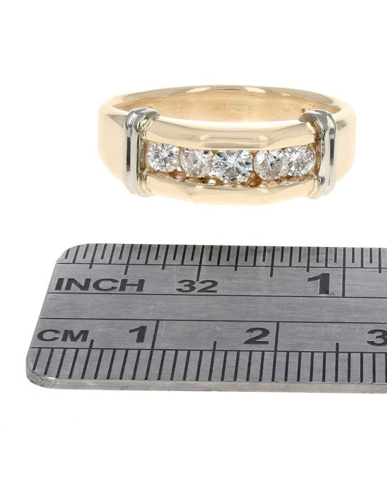 Gentlemen's Diamond Fluted Accent Tapered Ring in White and Yellow Gold