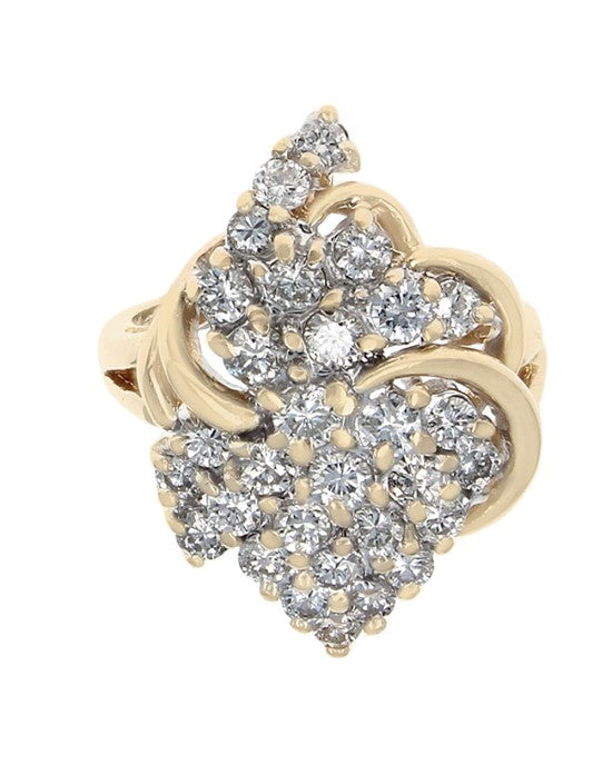 Diamond Marquise Shaped Cluster Ring in White and Yellow Gold