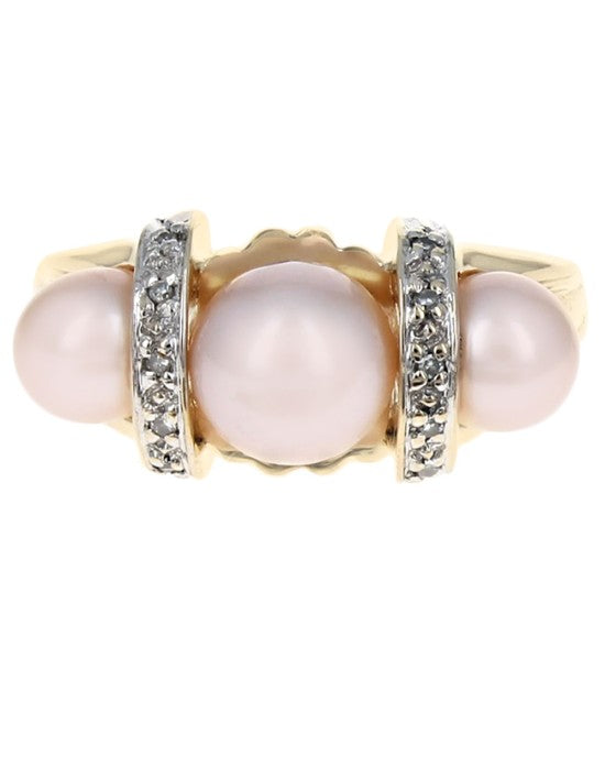 Pearl and Diamond Accent Ring in White and Yellow Gold