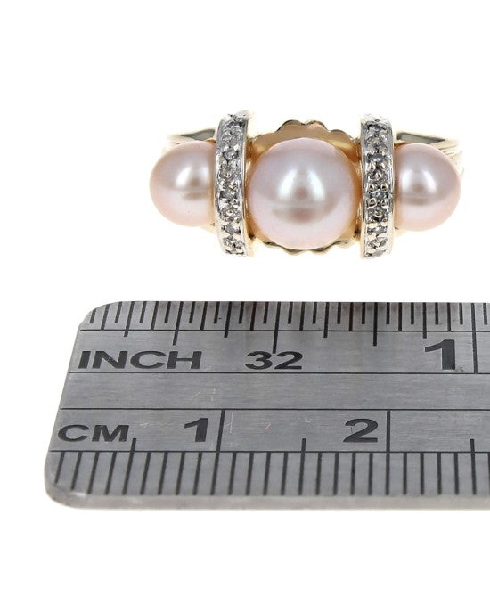 Pearl and Diamond Accent Ring in White and Yellow Gold