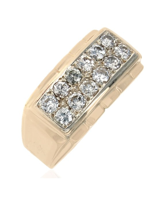 Gentlemen's 2 Row Diamond Tapered Ring in Yellow Gold