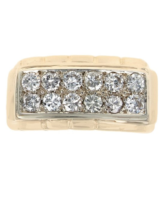 Gentlemen's 2 Row Diamond Tapered Ring in Yellow Gold