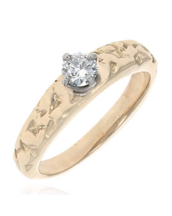 Diamond Solitaire Nugget Style Engagement Ring in White and Yellow Gold