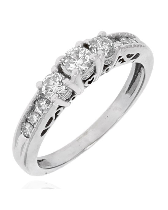 Diamond Milgrain Accent Engagement Ring in White Gold