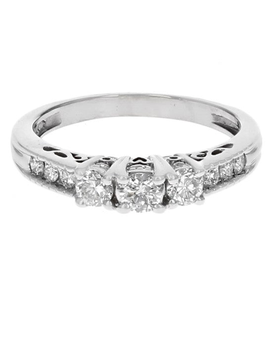 Diamond Milgrain Accent Engagement Ring in White Gold