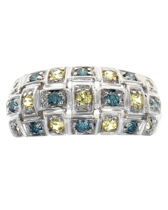 Irradiated Blue and Yellow Diamond Checkerboard Ring