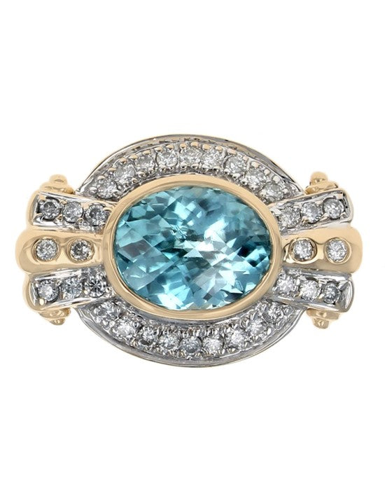 Blue Zircon and Diamond Pave Fashion Ring