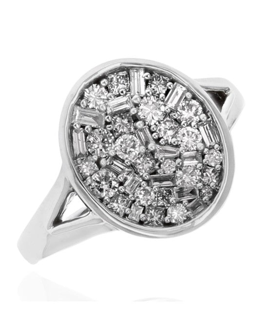 Mixed Cut Diamond Oval Top Ring