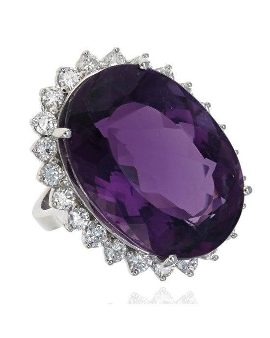 Oval Amethyst and Diamolnd Halo Statement Ring