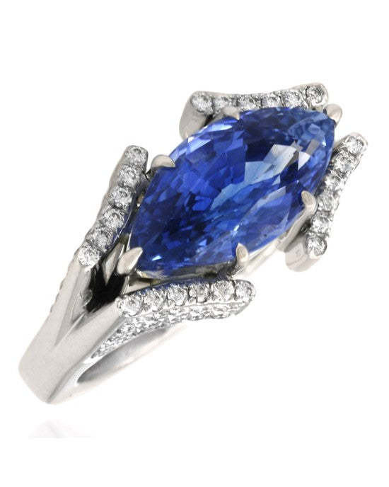 GIA Certified Blue Sapphire Ring in 18KW