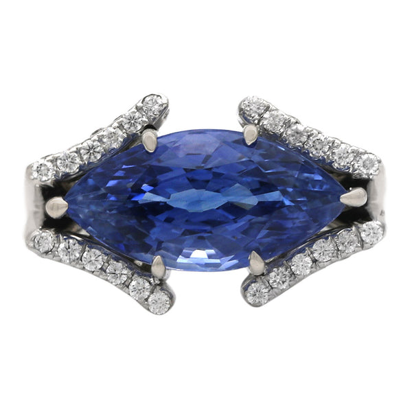 GIA Certified Blue Sapphire Ring in 18KW