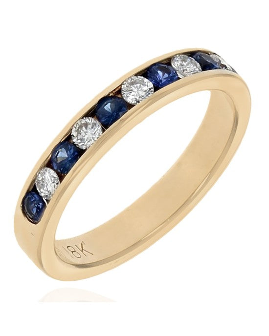 Alternating Blue Sapphire and Diamond Band