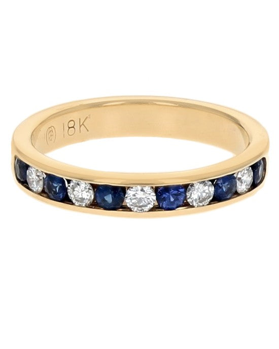 Alternating Blue Sapphire and Diamond Band