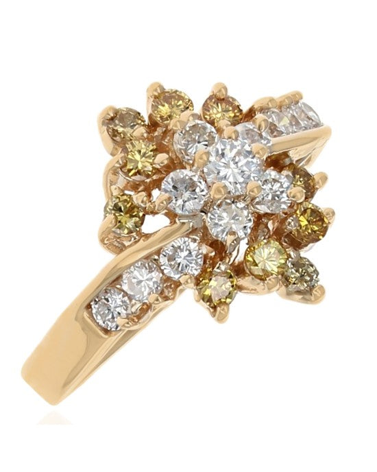 Fancy Yellow and White Diamond Cluster Ring