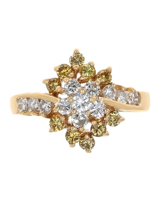 Fancy Yellow and White Diamond Cluster Ring