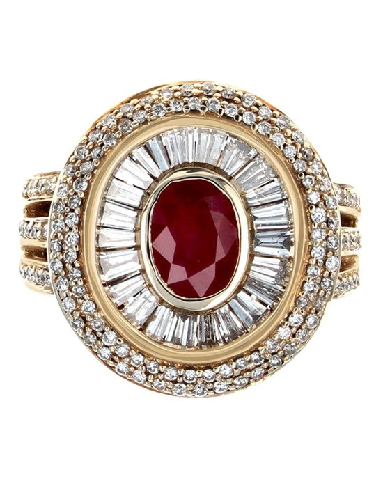 Effy Ruby and Diamond Oval Top Ring