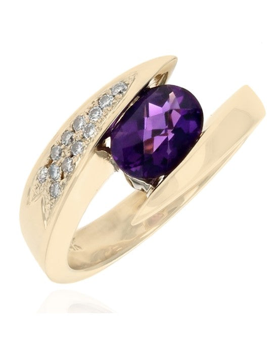 Checkerboard Cushion Amethyst and Diamond Pave Bypass Ring
