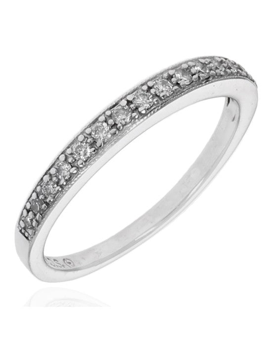 Diamond Milgrain Accent Tapered Band in White Gold