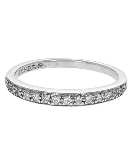 Diamond Milgrain Accent Tapered Band in White Gold