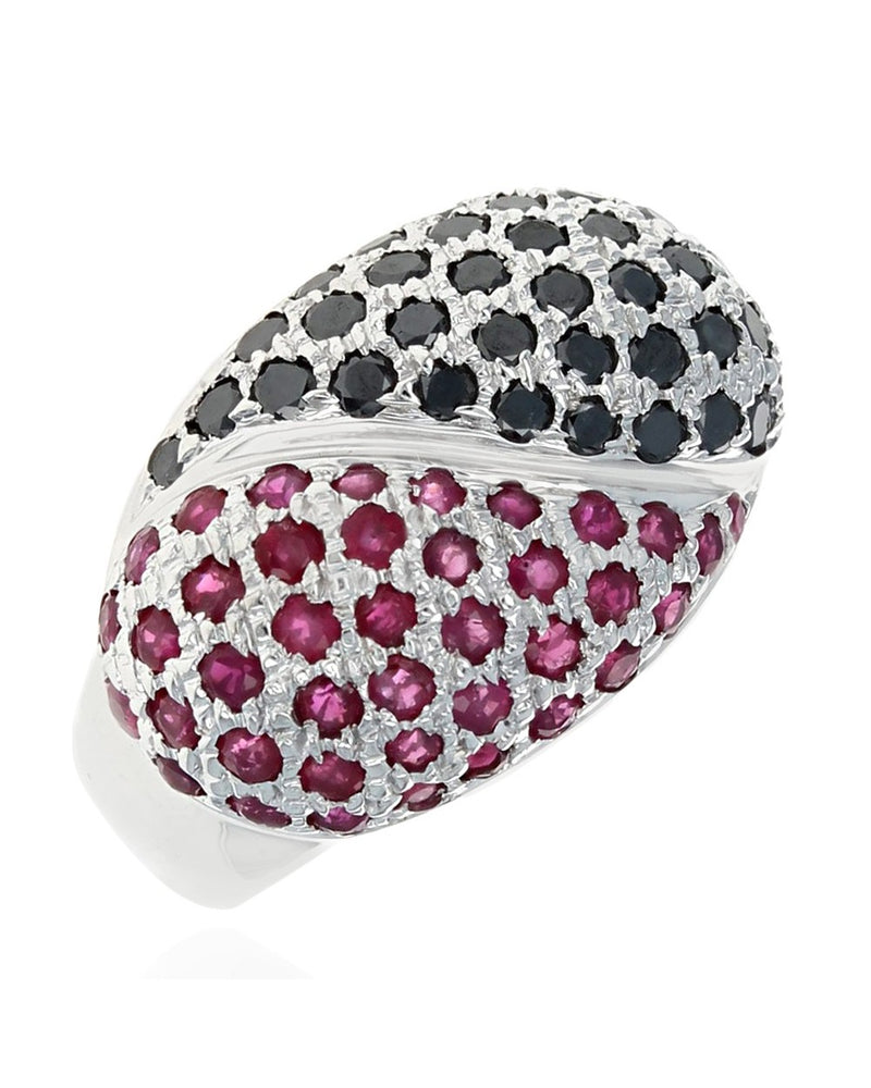 Ruby and Black Diamond Yin Yang Dome Ring