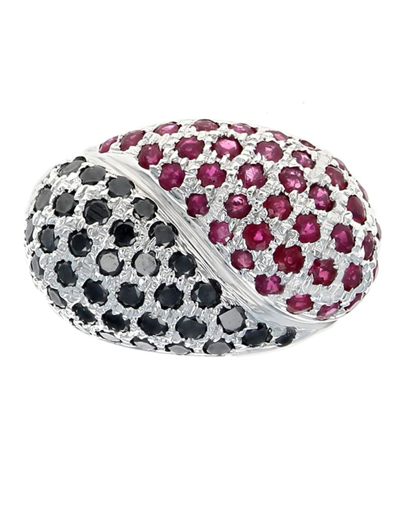 Ruby and Black Diamond Yin Yang Dome Ring