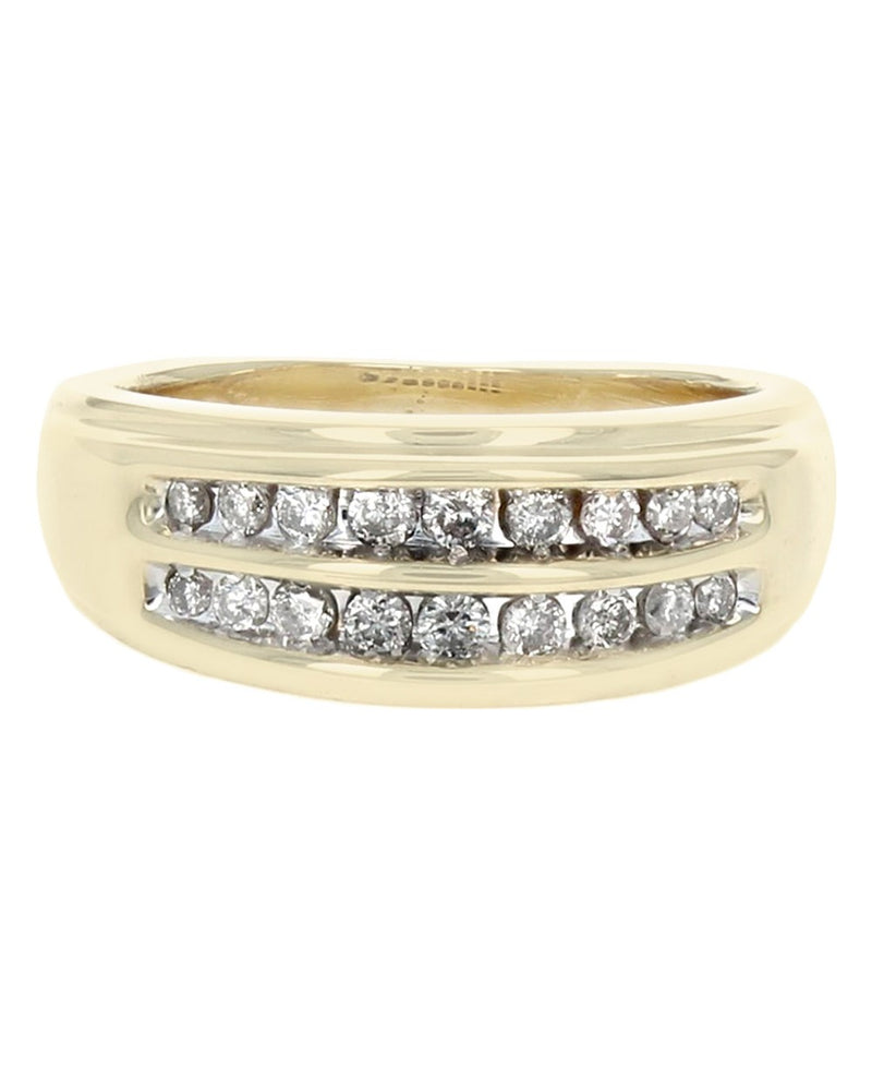 2 Row Diamond Fluted Accent Ring in White and Yellow Gold