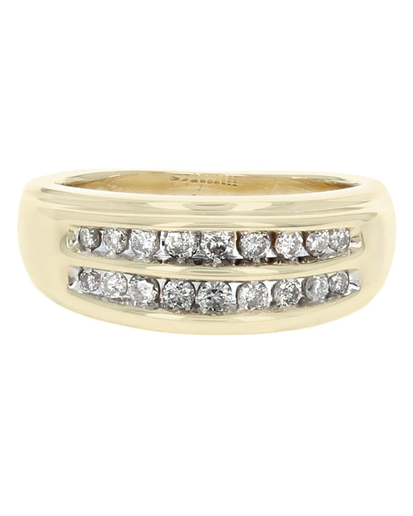 2 Row Diamond Fluted Accent Ring in White and Yellow Gold